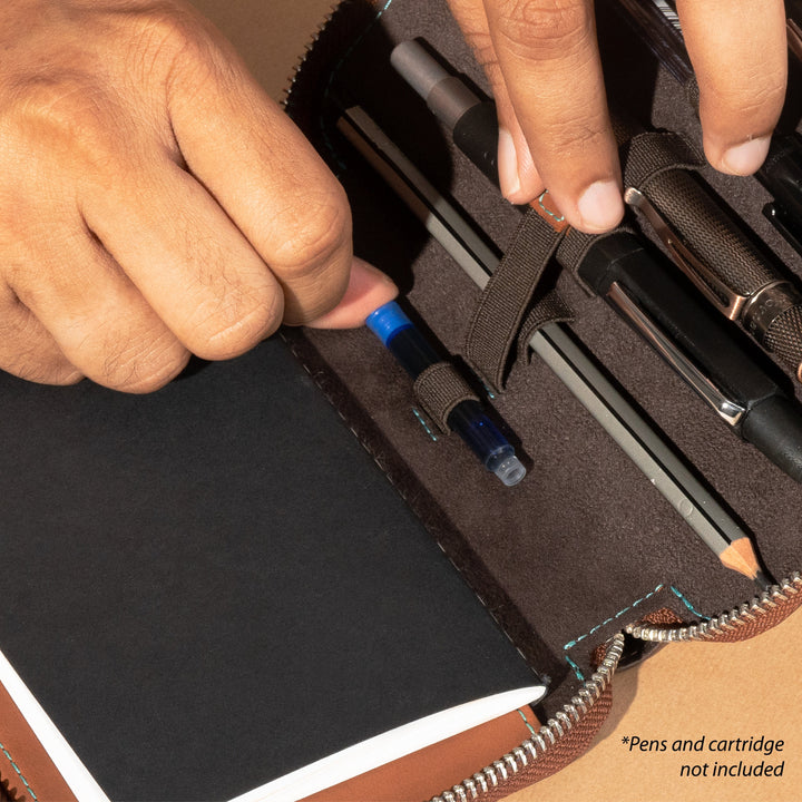CLEARANCE SALE - Endless Companion Leather Adjustable Pen Pouch - 3 Pens - Black