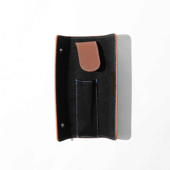 Saffiano 1 Pen Pouch 0003 Brown Open